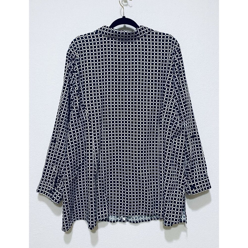 Catherines Top Womens 3X Black Window Pane Print Cotton 3/4 Sleeve Mature Career - Picture 3 of 8